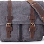 Sechunk Vintage Military Leather Canvas Laptop Bag Messenger Bags Medium